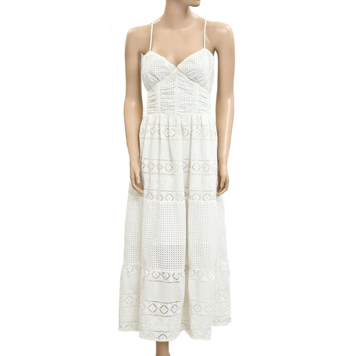 Sezane Floral Eyelet Embroidered Sleeveless Long Maxi Dress