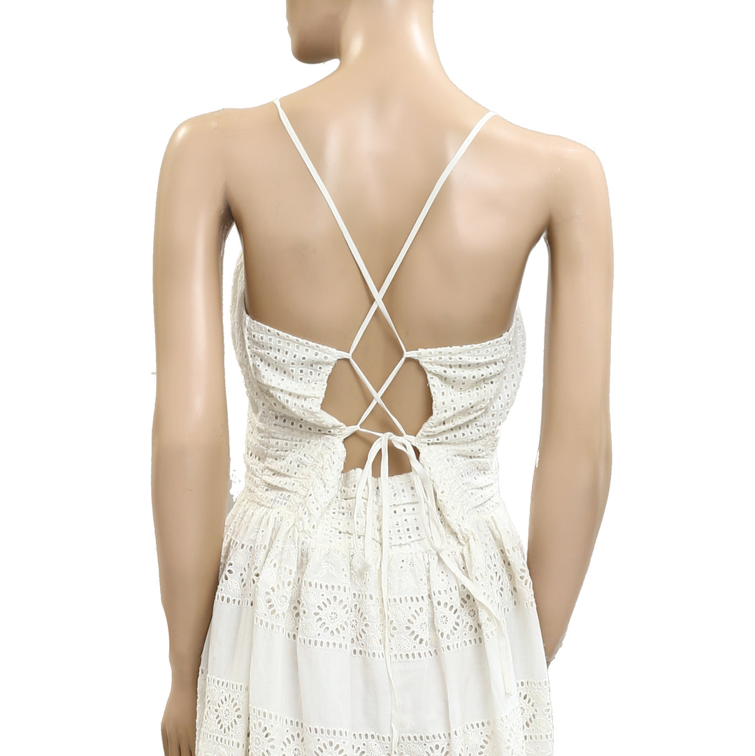 Sezane Floral Eyelet Embroidered Sleeveless Long Maxi Dress