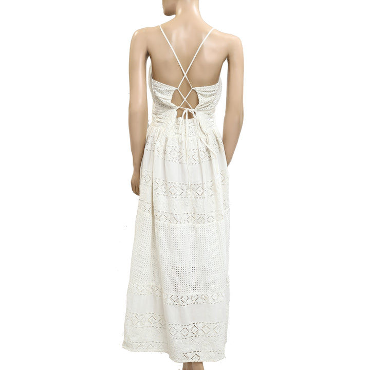 Sezane Floral Eyelet Embroidered Sleeveless Long Maxi Dress