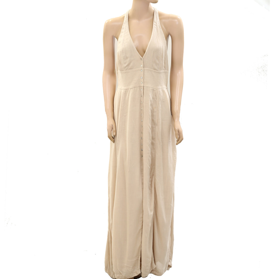 free people olivia satin dress Free People Olivia Satin Dress Cream Midi Dress Halter