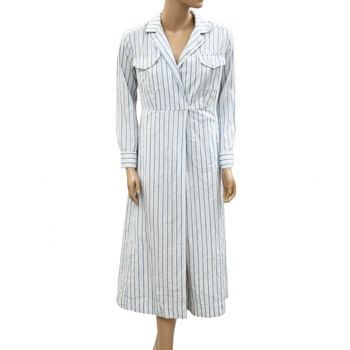 Sezane Wrap Style Striped Printed Midi Dress