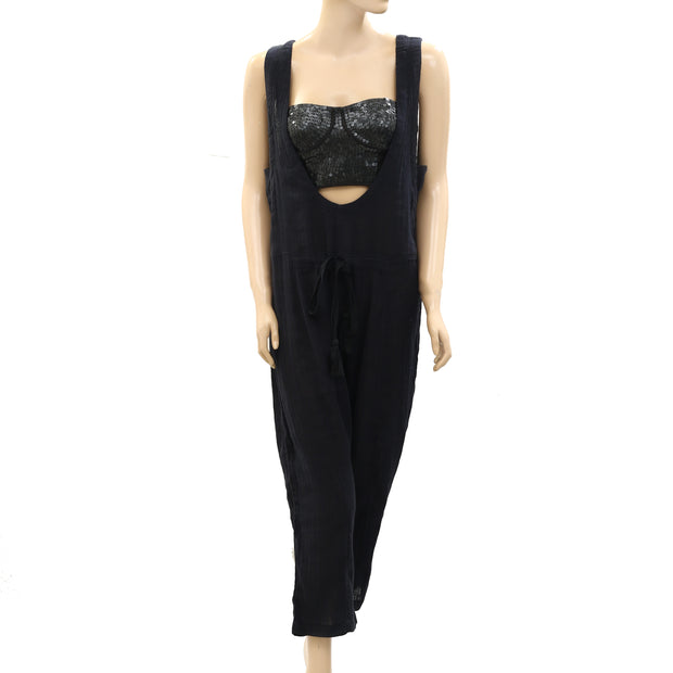 Free People Solid Black One-Piece Jumpsuit Dress