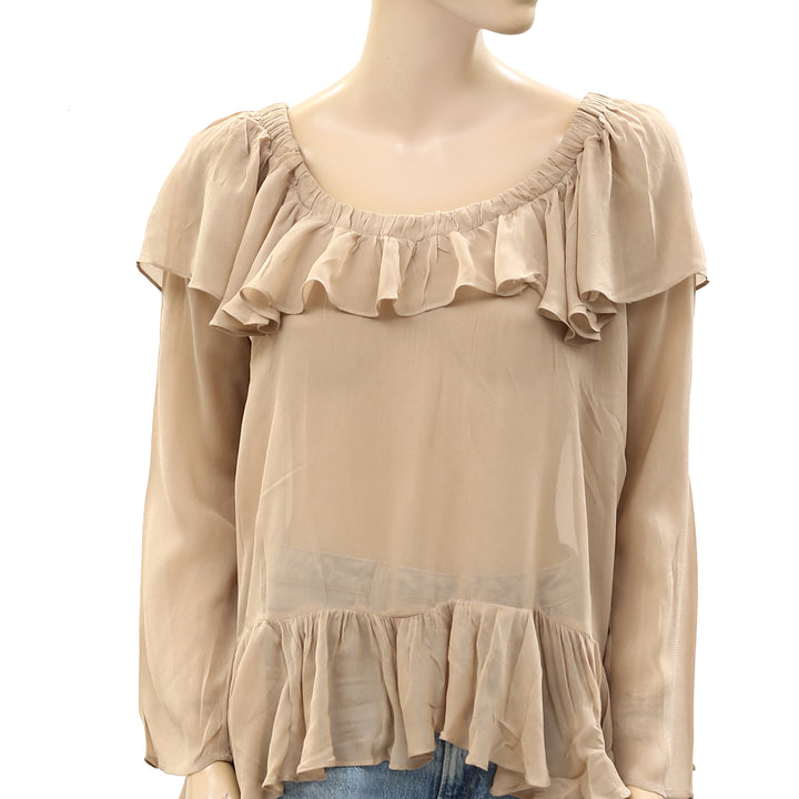 Twin Set Jeans Solid Ruffle Tunic Top