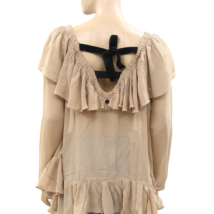 Twin Set Jeans Solid Ruffle Tunic Top