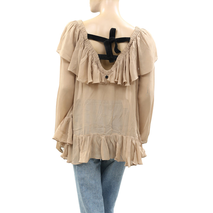 Twin Set Jeans Solid Ruffle Tunic Top