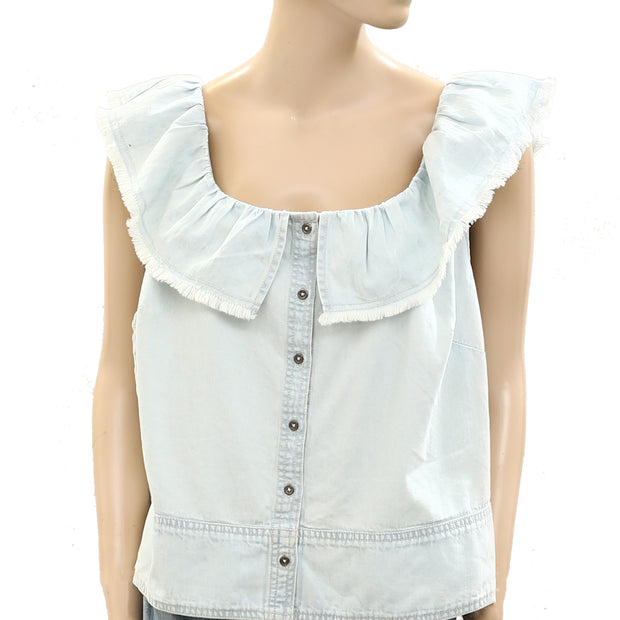 Pilcro Anthropologie Reworked Ruffle Collar Blouse Top