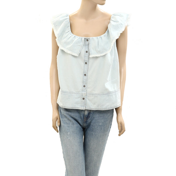 Pilcro Anthropologie Reworked Ruffle Collar Blouse Top