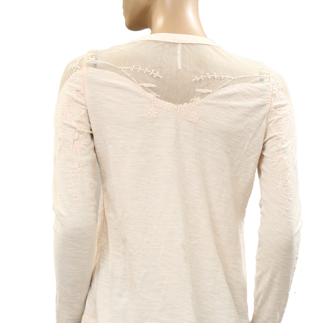 Free people Micha Embellished Mesh Beaded Long Sleeve Tee Blouse Top
