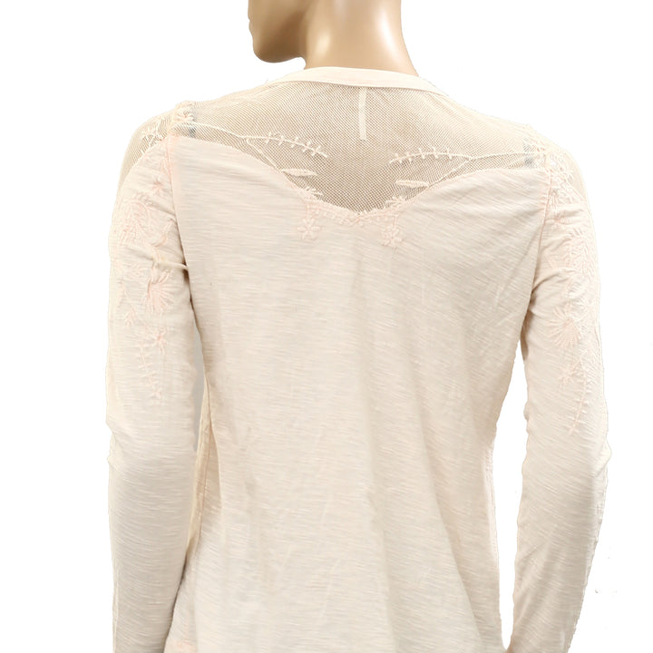 Free people Micha Embellished Mesh Beaded Long Sleeve Tee Blouse Top