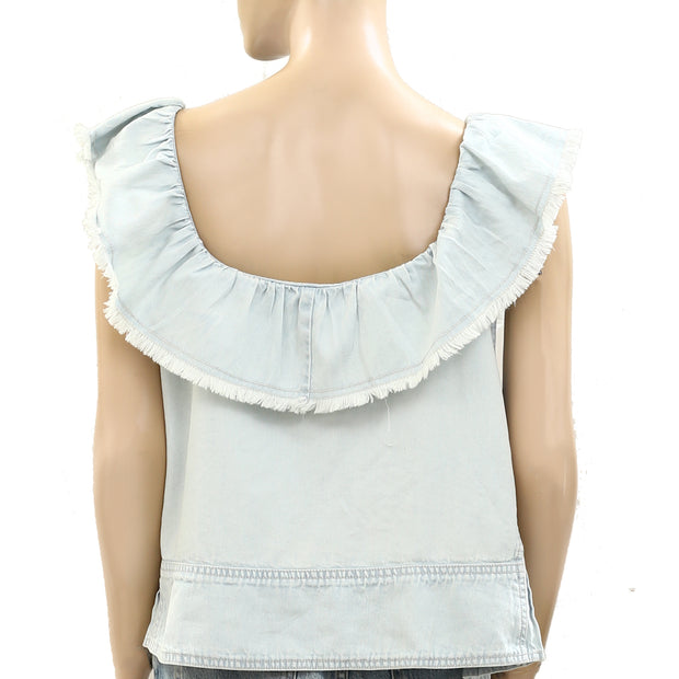 Pilcro Anthropologie Reworked Ruffle Collar Blouse Top