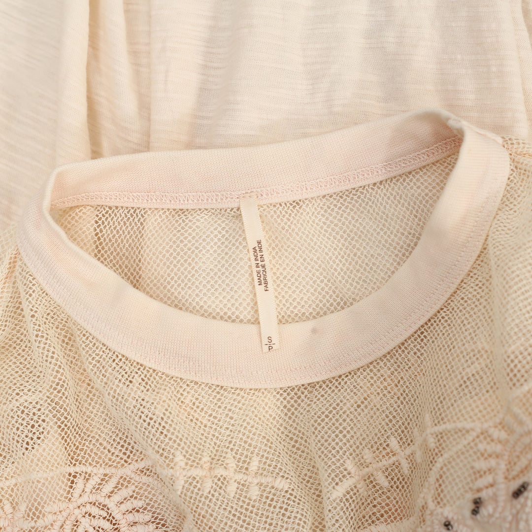 Free people Micha Embellished Mesh Beaded Long Sleeve Tee Blouse Top
