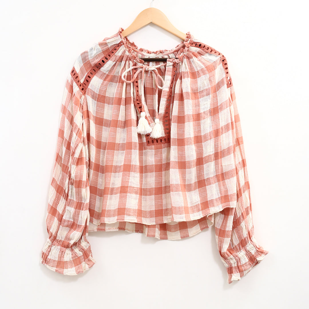 Free People Honey Grove Plaid Blouse Top