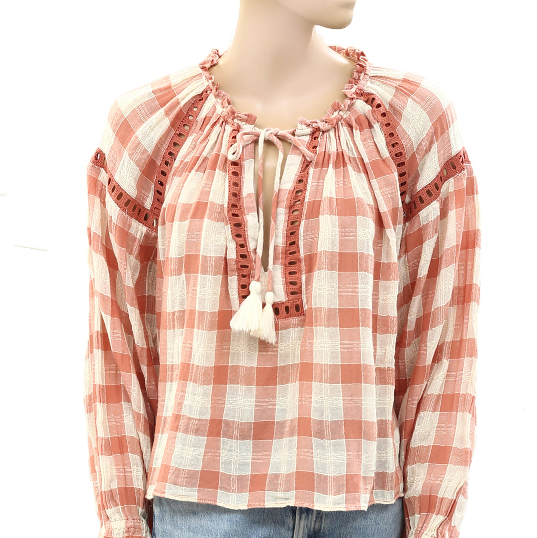 Free People Honey Grove Plaid Blouse Top