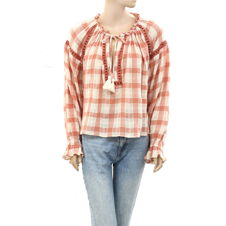 Free People Honey Grove Plaid Blouse Top