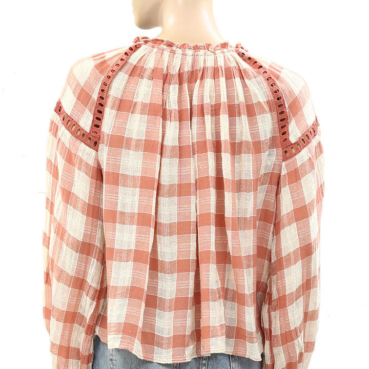 Free People Honey Grove Plaid Blouse Top