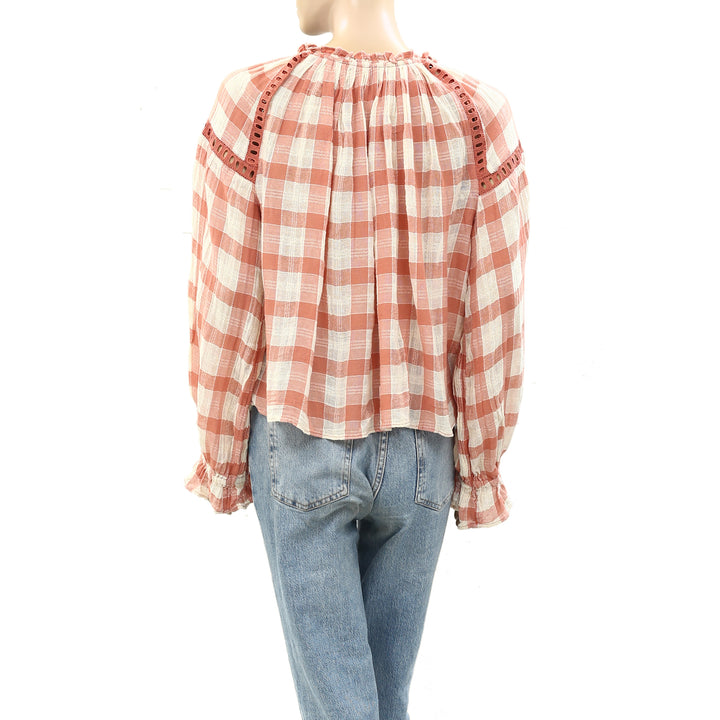 Free People Honey Grove Plaid Blouse Top