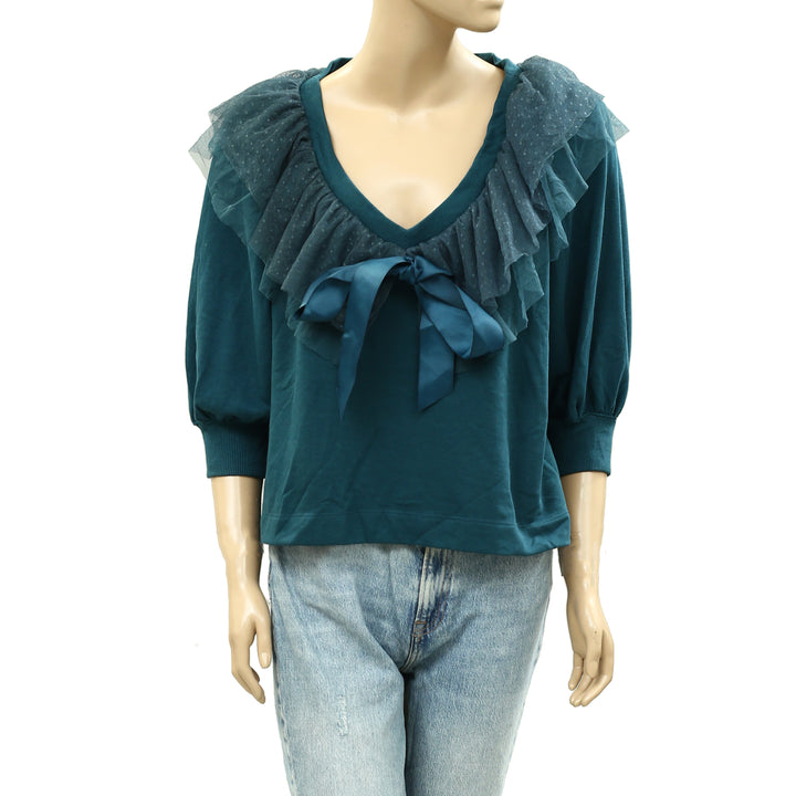 Anthropologie Maeve Ruffle Bow Blouse Top