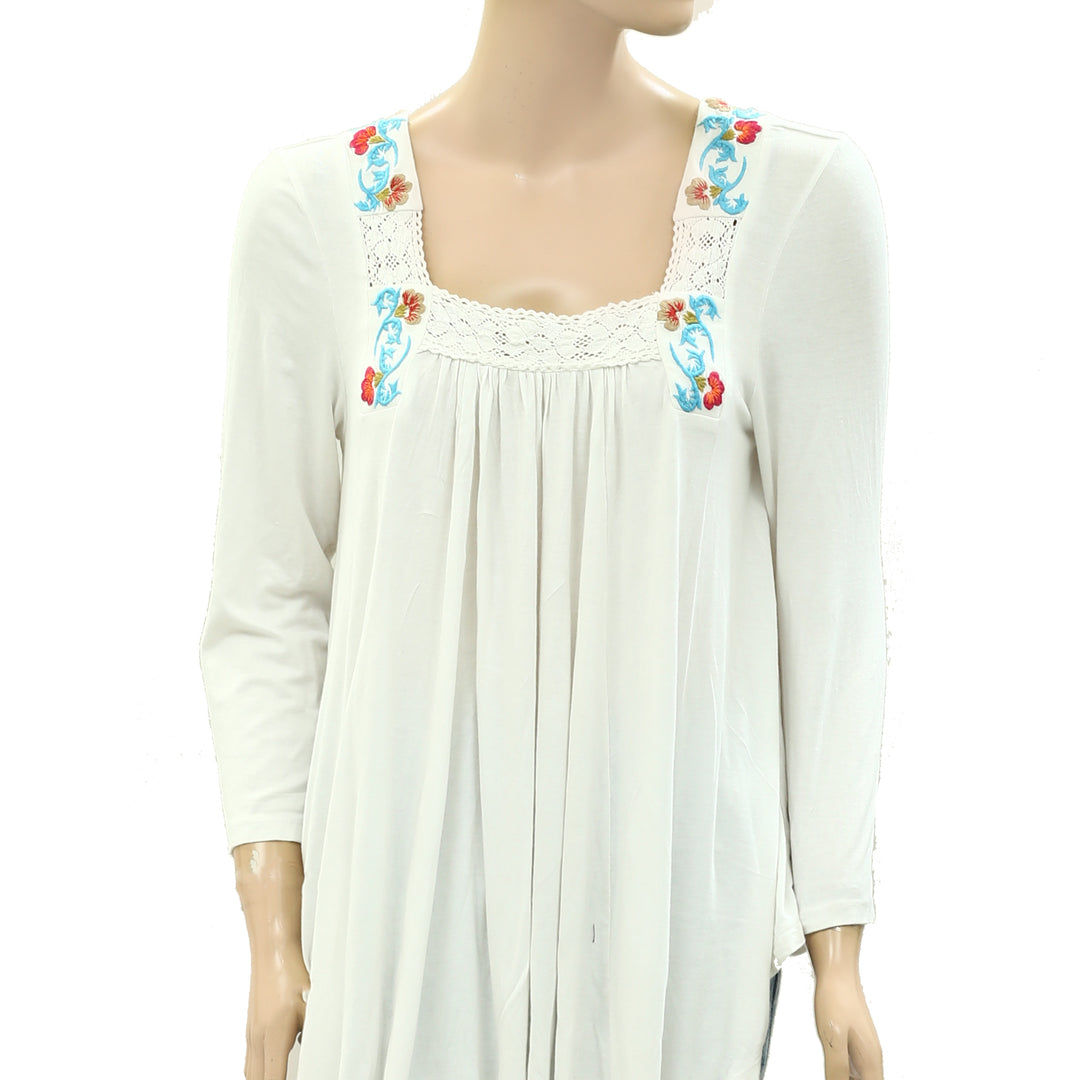 Caite Anthropologie CHELSEA Embroidered Tunic Top White