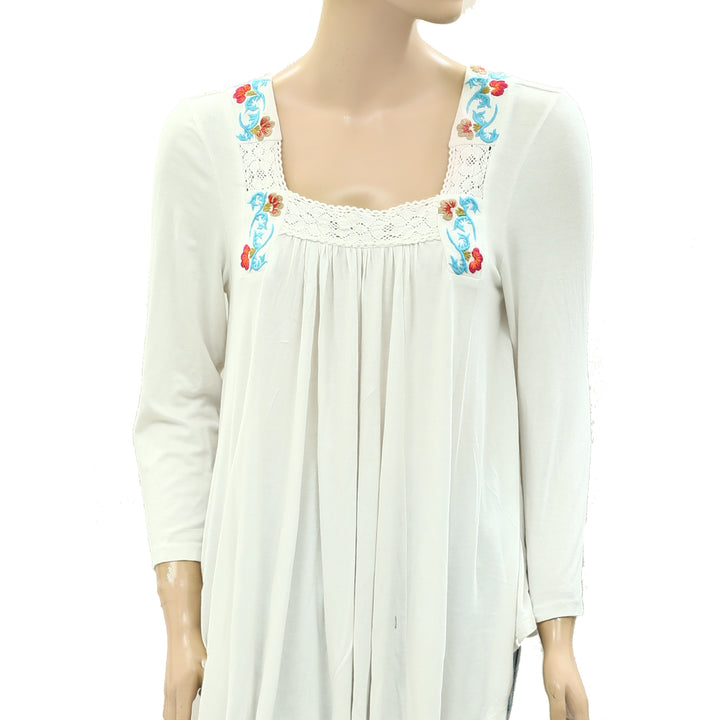 Caite Anthropologie CHELSEA Embroidered Tunic Top White