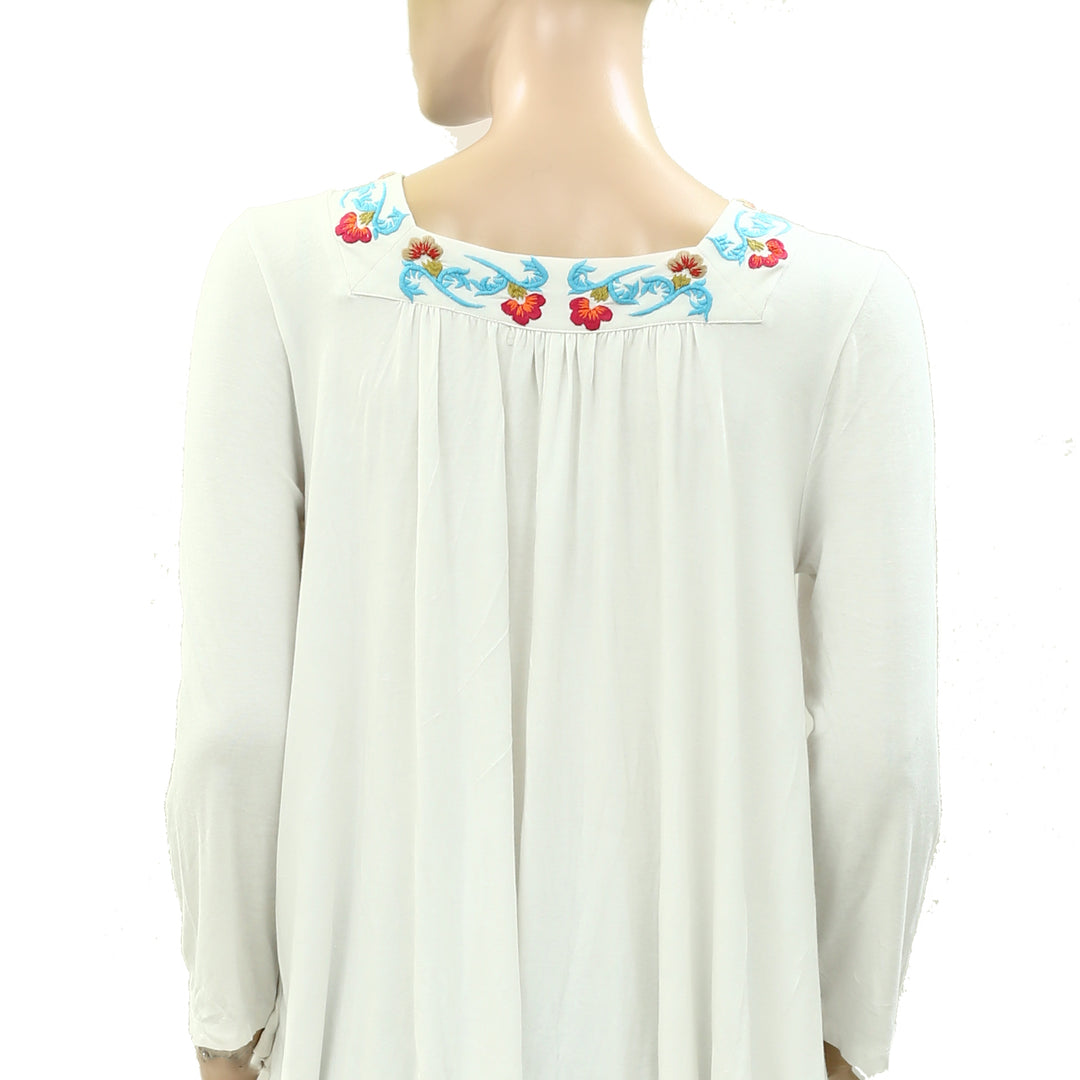Caite Anthropologie CHELSEA Embroidered Tunic Top White