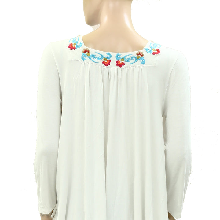 Caite Anthropologie CHELSEA Embroidered Tunic Top White