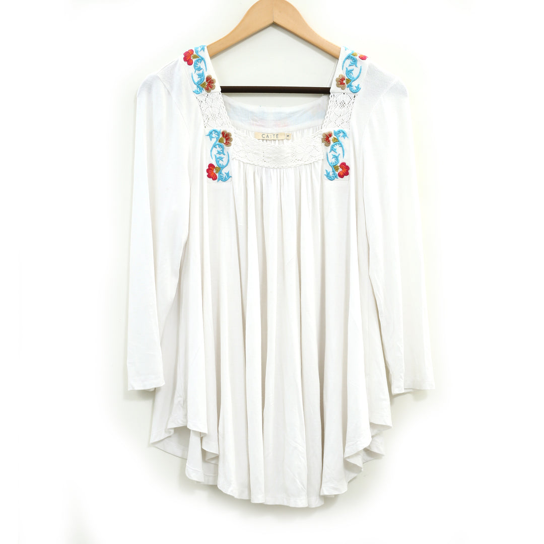 Caite Anthropologie CHELSEA Embroidered Tunic Top White