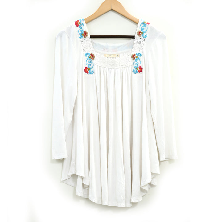 Caite Anthropologie CHELSEA Embroidered Tunic Top White