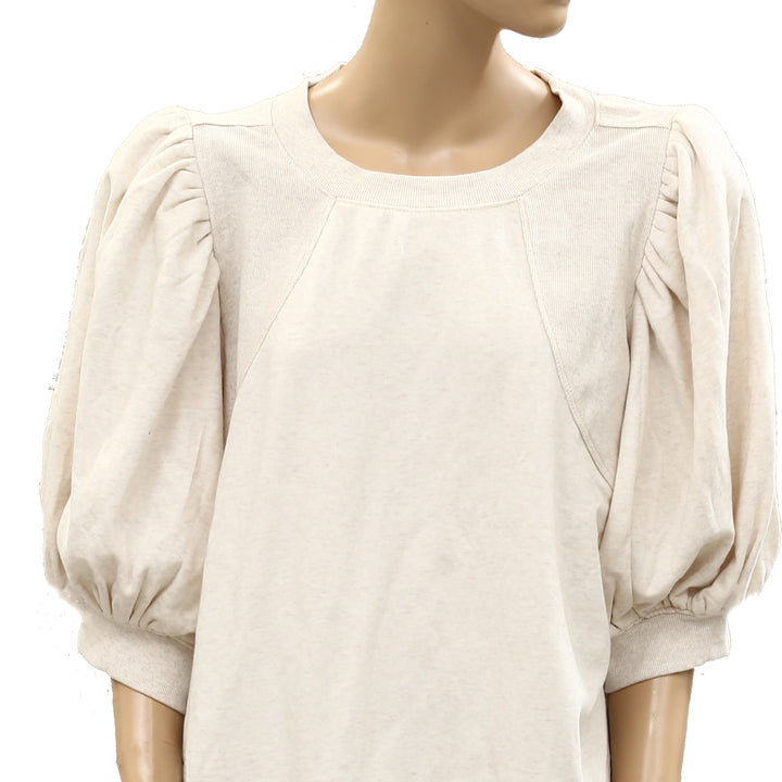 Maeve by Anthropologie Short Puff-Sleeve Sweatshirt Top