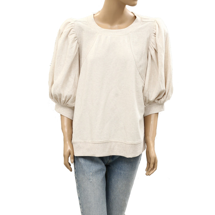 Maeve by Anthropologie Short Puff-Sleeve Sweatshirt Top