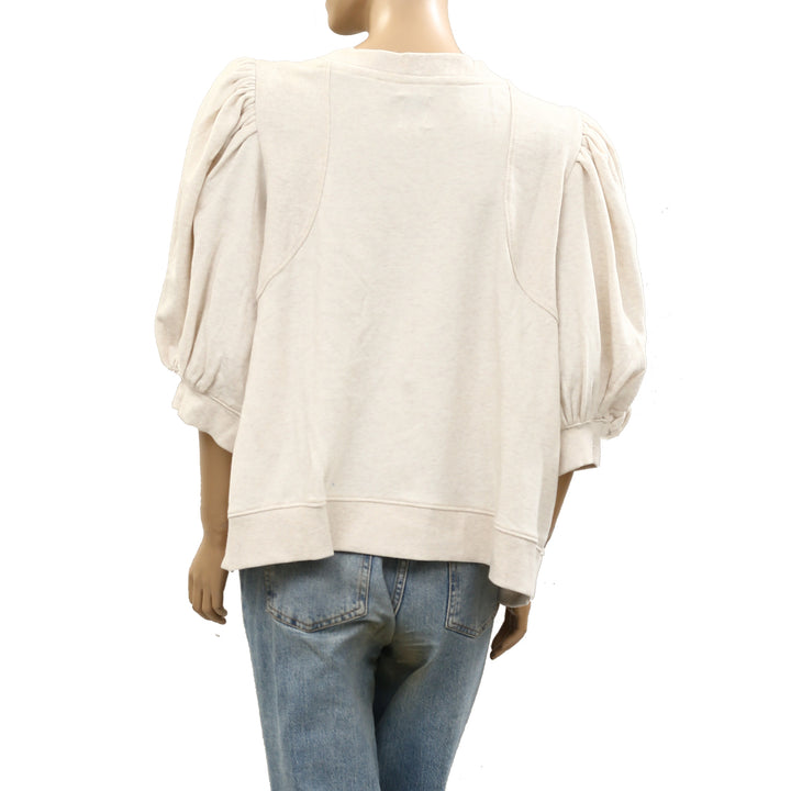 Maeve by Anthropologie Short Puff-Sleeve Sweatshirt Top
