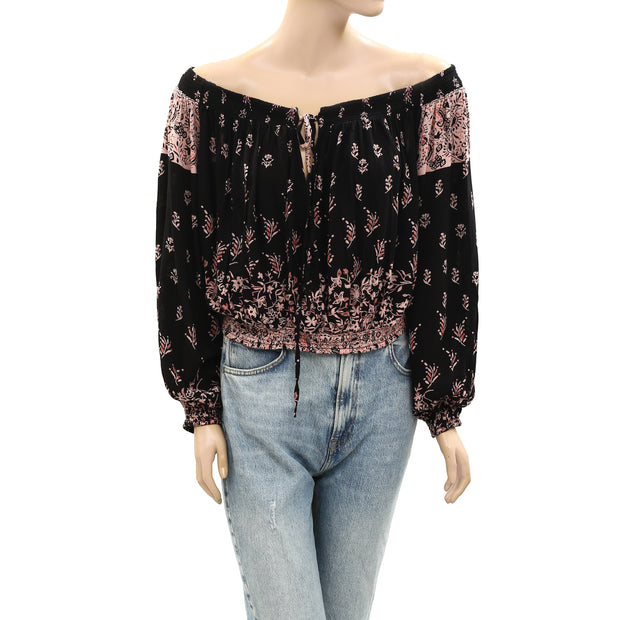 Free People Floral Printed Cropped Blouse Top