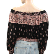 Free People Floral Printed Cropped Blouse Top