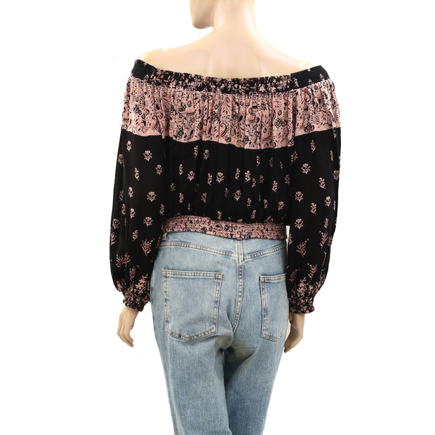 Free People Floral Printed Cropped Blouse Top