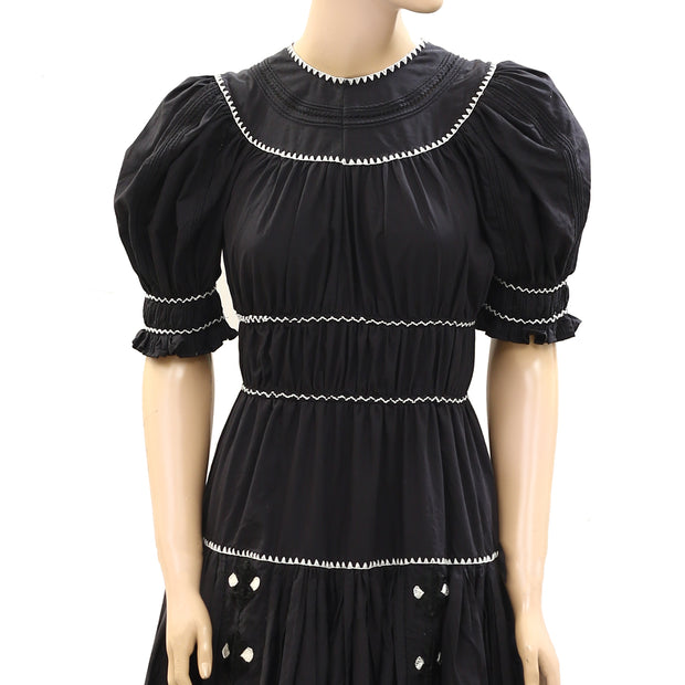 Ulla Johnson Black Embroidered Midi Dress