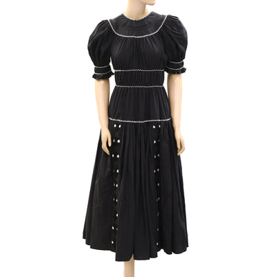 Ulla Johnson Black Embroidered Midi Dress