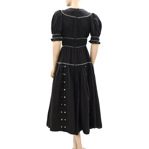 Ulla Johnson Black Embroidered Midi Dress