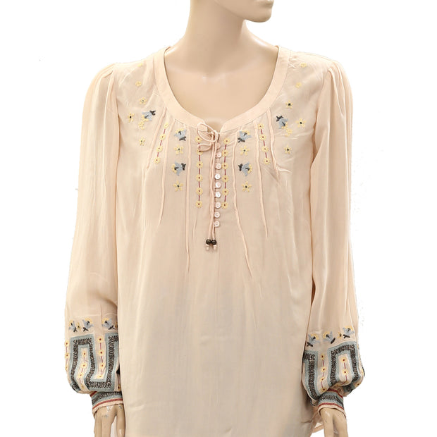 Monsoon Metallic Floral Embroidered Peach Tunic Top