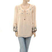 Monsoon Metallic Floral Embroidered Peach Tunic Top