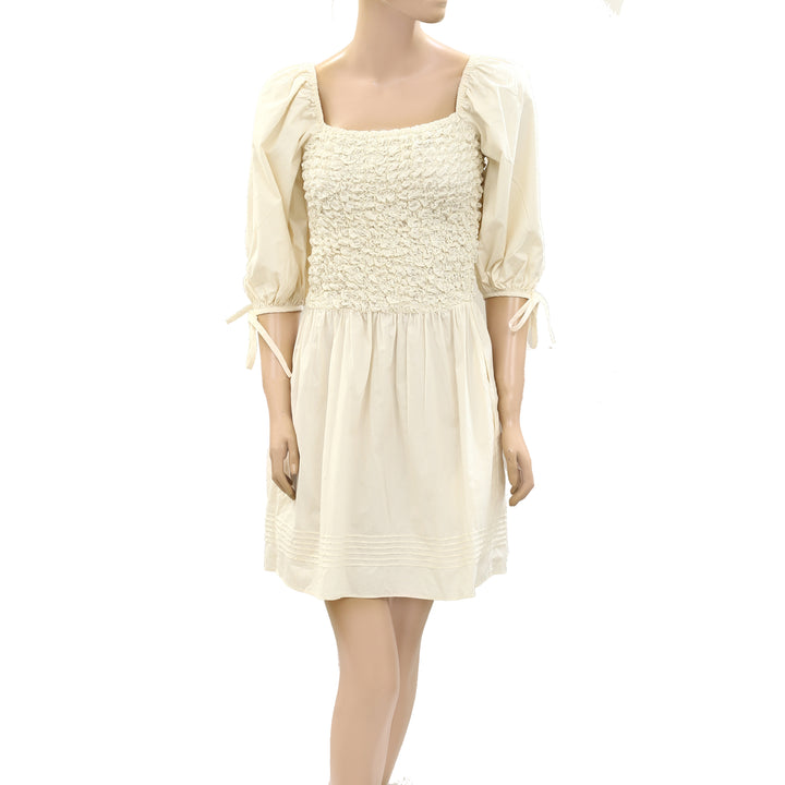 Saylor Anthropologie Popcorn Smocked Cotton Mini Dress