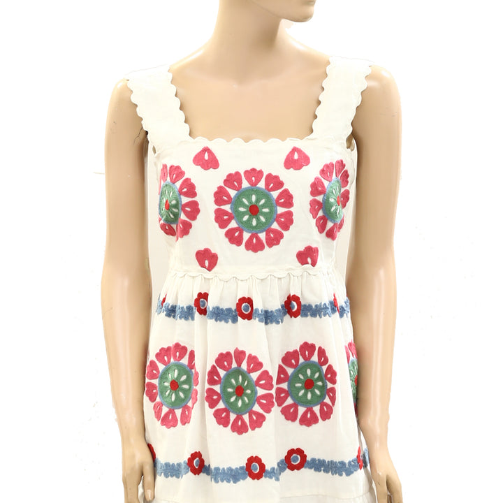 Sezane Floral Embroidered Patchwork Mini Dress