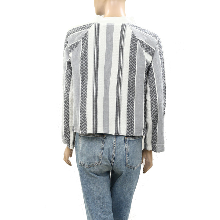 Anthropologie Striped Printed Blouse Top Jacket