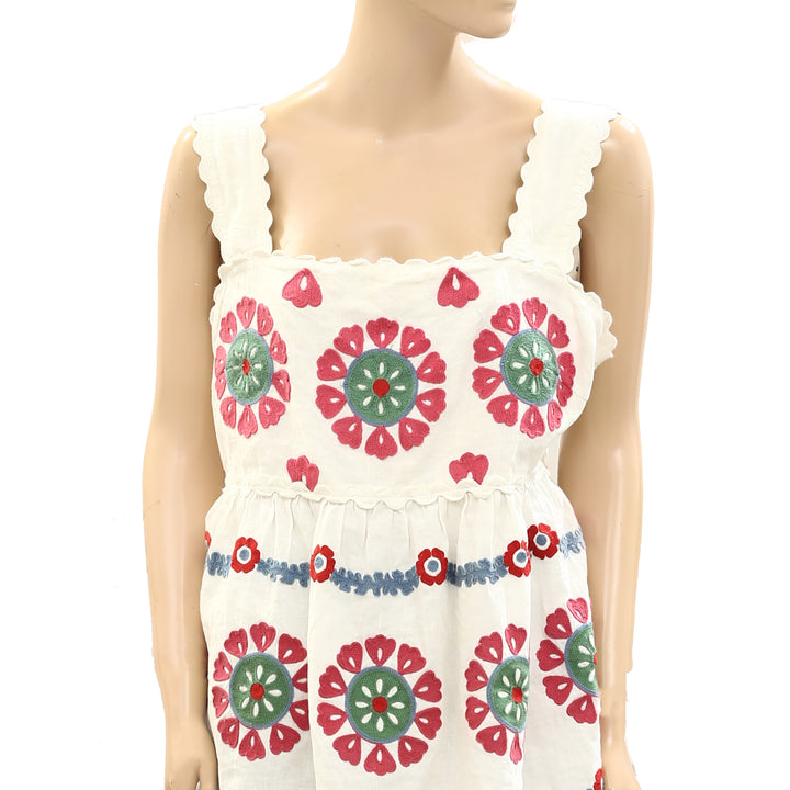 Sezane Floral Embroidered Patchwork Tunic Tank Top