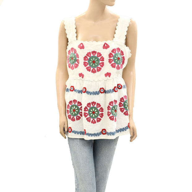 Sezane Floral Embroidered Patchwork Tunic Tank Top