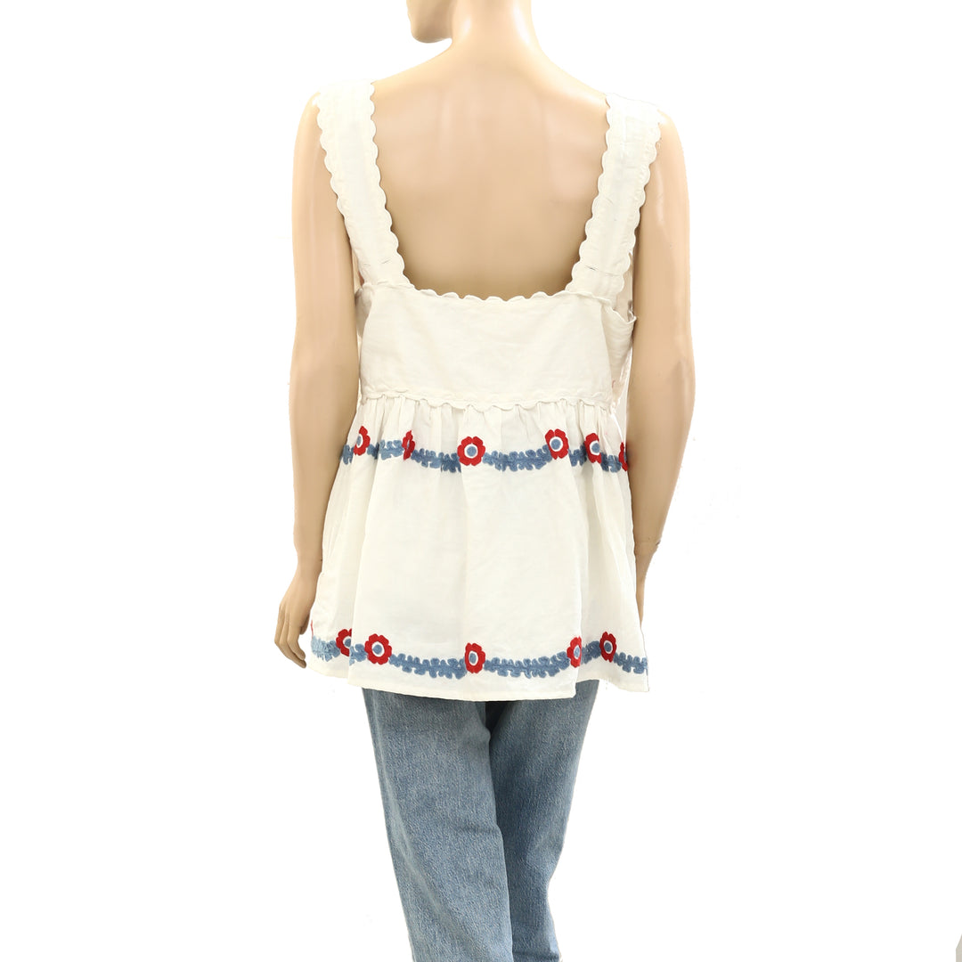 Sezane Floral Embroidered Patchwork Tunic Tank Top