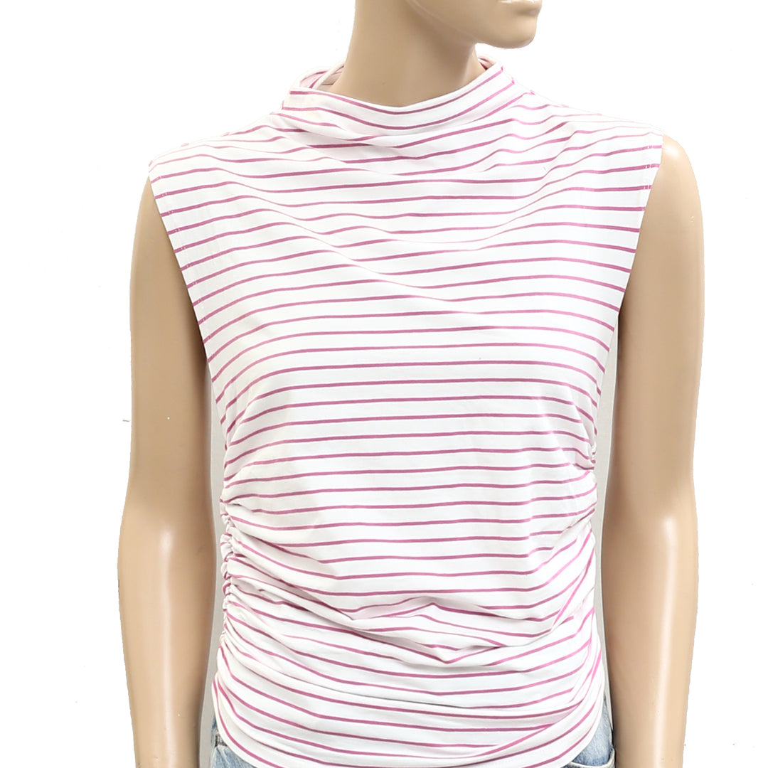 Maeve Anthropologie Mock-Neck Striped Printed Tank Blouse Top