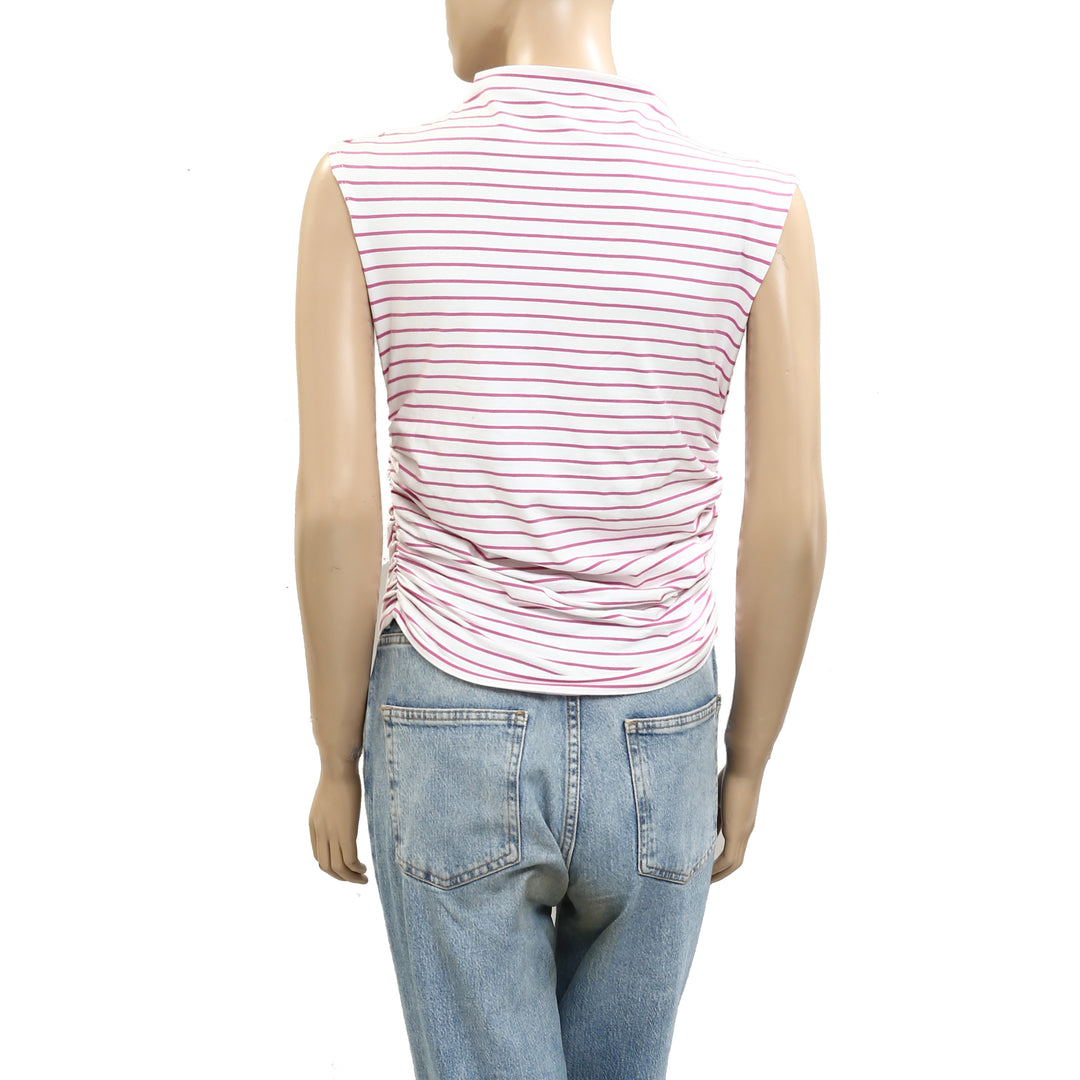 Maeve Anthropologie Mock-Neck Striped Printed Tank Blouse Top