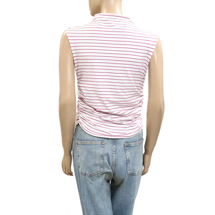 Maeve Anthropologie Mock-Neck Striped Printed Tank Blouse Top