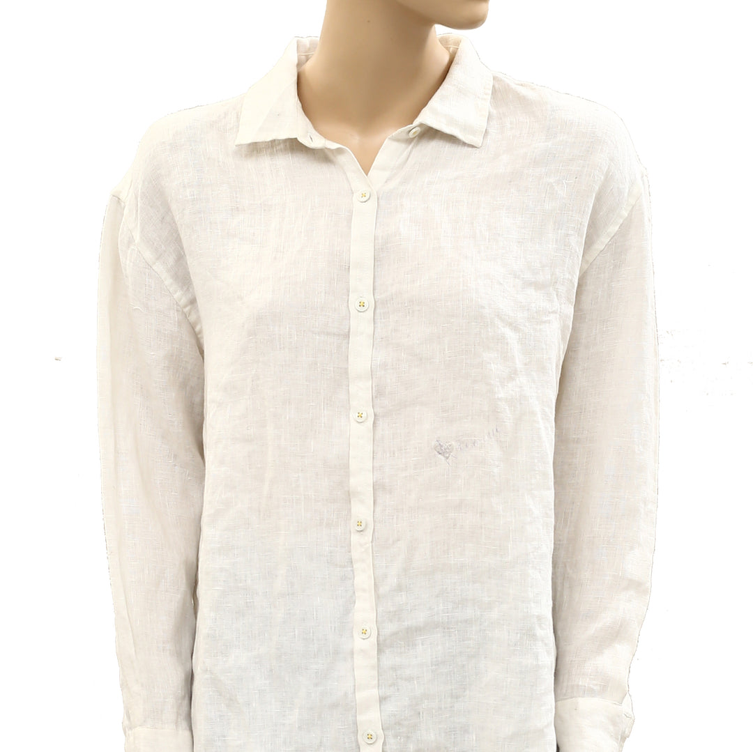 Kerri Rosenthal Linen Curved Hem Shirt Tunic Top