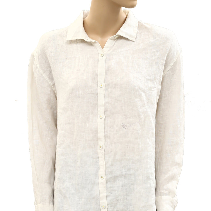 Kerri Rosenthal Linen Curved Hem Shirt Tunic Top