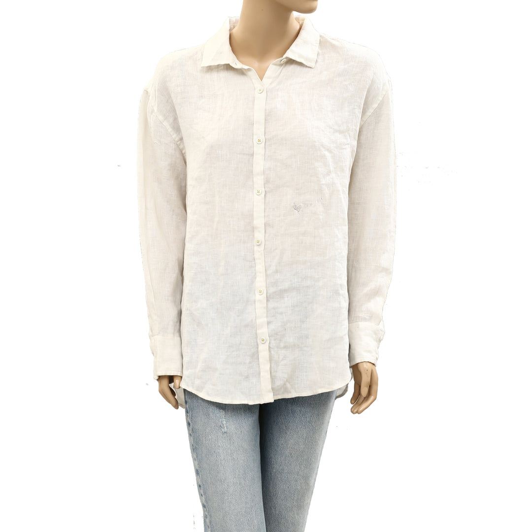 Kerri Rosenthal Linen Curved Hem Shirt Tunic Top